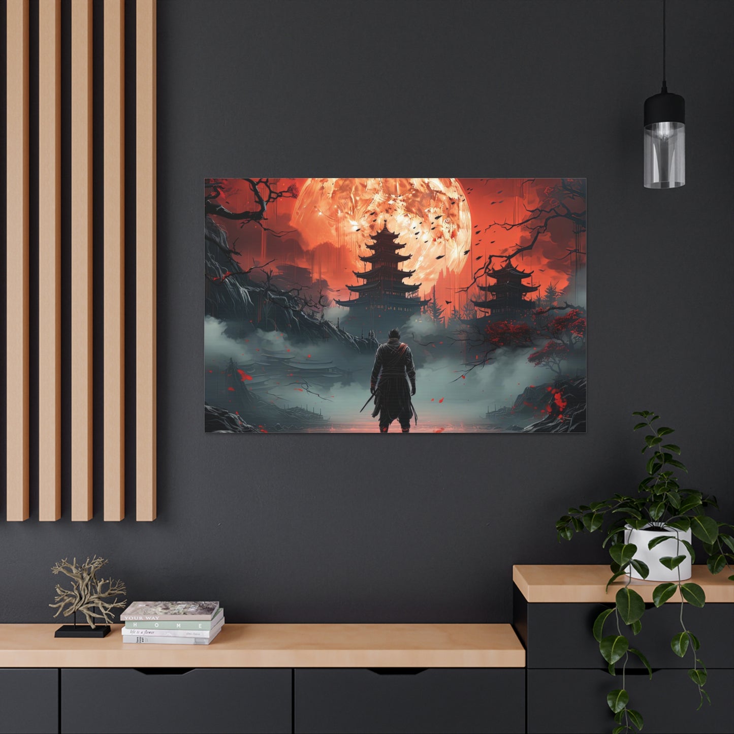 Embrace the Shadows: Blood Moon Samurai Canvas Art
