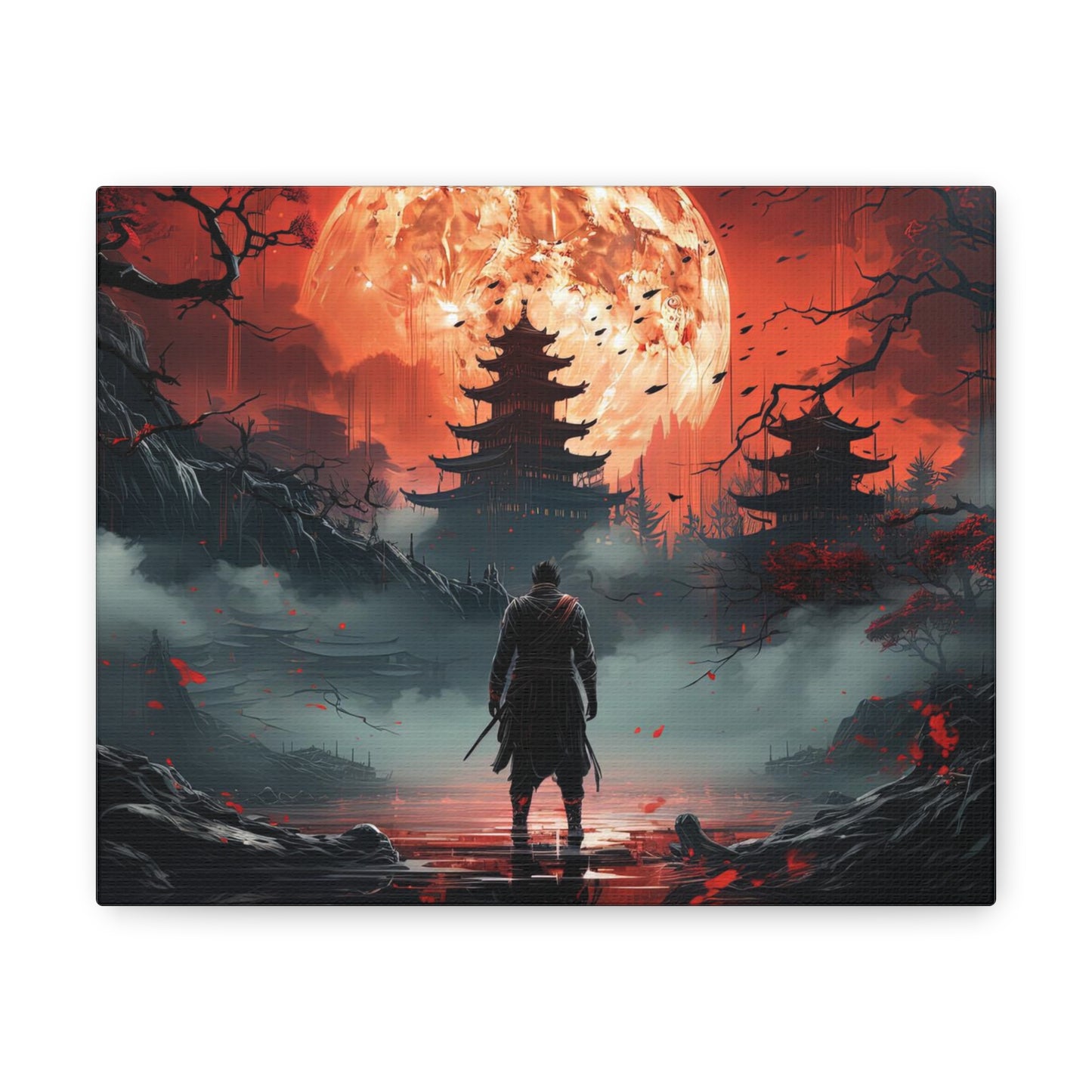 Embrace the Shadows: Blood Moon Samurai Canvas Art